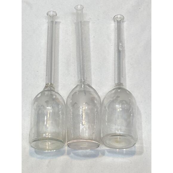 7 Antique Etched Clear Glass Cream Test Bottles of Volumetric Beakers - Picture 13 of 14